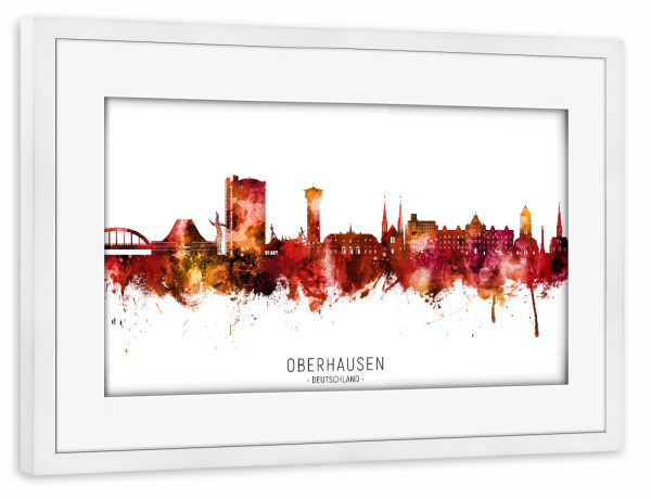 Poster mit Rahmen weiß "Oberhausen Skyline Roter Name" artboxONE - Städte