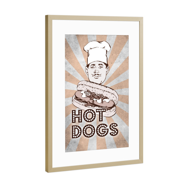 Poster mit Rahmen Gold "Hot Dogs" artboxONE - Essen & Trinken