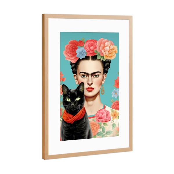 Poster mit Rahmen Kupfer "Fridas Katzenliebe" artboxONE - Floral,Tiere,Menschen