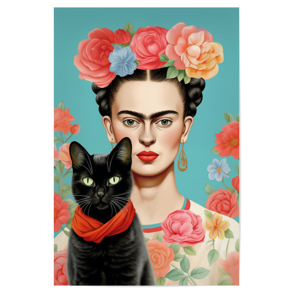Poster "Fridas Katzenliebe" artboxONE - Floral,Tiere,Menschen