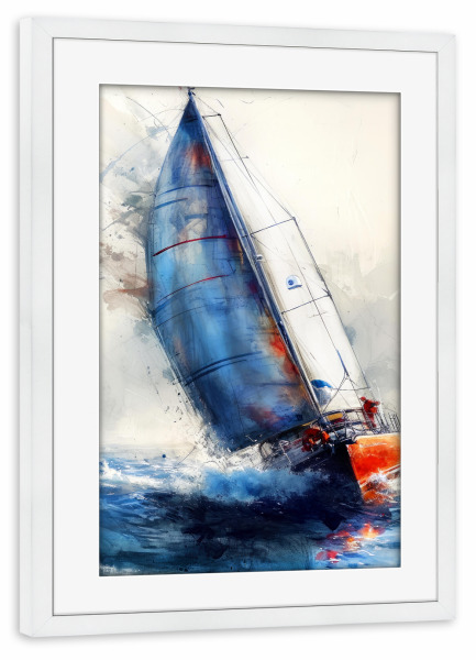 Poster mit Rahmen weiß "Yacht-Rennboote B" artboxONE - Sport,Sport / Sommerspiele - Yacht,Rennen,Boote,Sport,Aquarell,Malerei