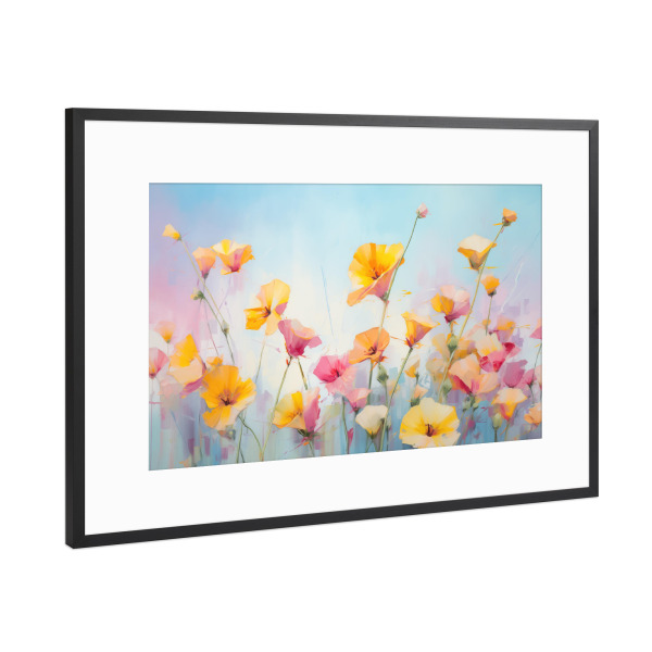 Poster mit Rahmen Schwarz (Metallic) "Gemälde einer gelben Mohnblume" artboxONE - Natur,Floral