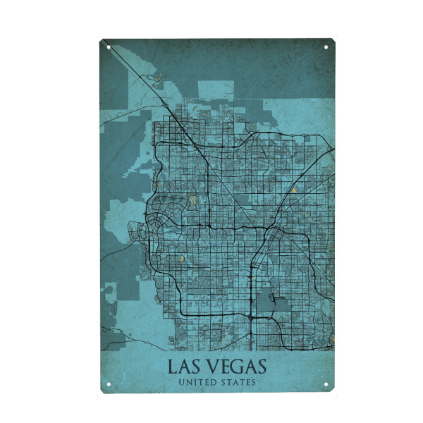 Metall Poster "Vintage Las Vegas Stadtplan" artboxONE - Städte / Las Vegas,Kartografie