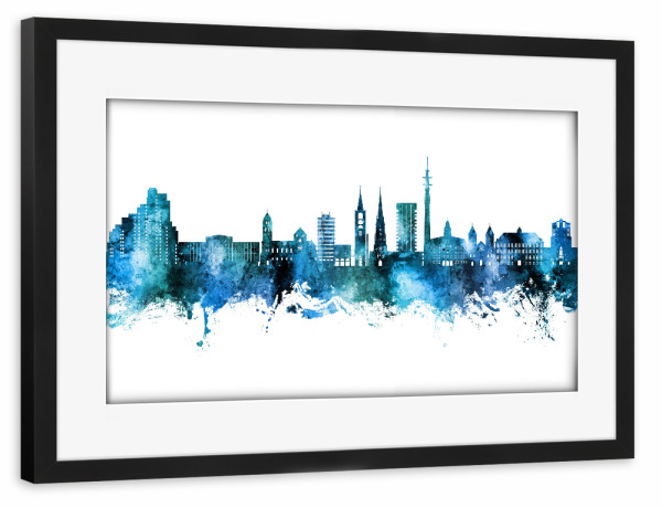 Poster mit Rahmen schwarz "Gelsenkirchen Skyline Blau" artboxONE - Städte