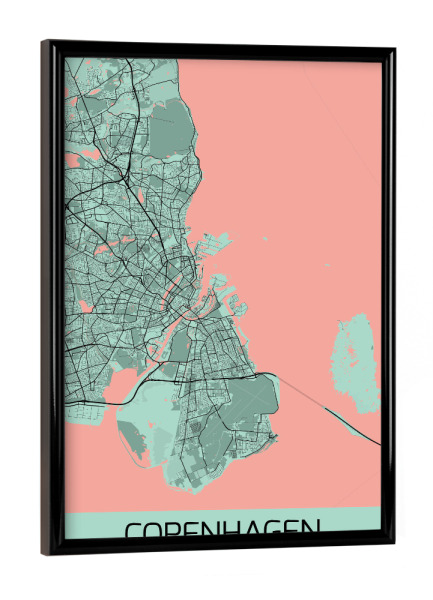 Poster mit schwarzem Rahmen "Kopenhagen Stadtplan" artboxONE - Städte / København,Kartografie