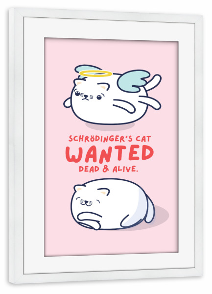 Poster mit Rahmen weiß "Schrödingers Katze Kawaii" artboxONE - Comic,Lustig