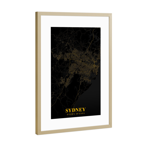 Poster mit Rahmen Gold "CityMap von Sydney" artboxONE - Städte / Sydney,Kartografie