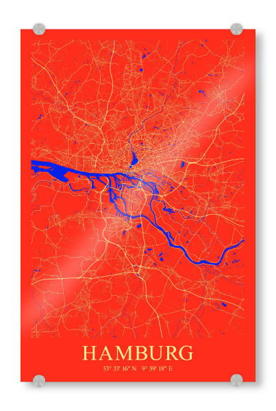 Acrylglasbild "Hamburger City Karte" artboxONE - Städte / Hamburg,Kartografie