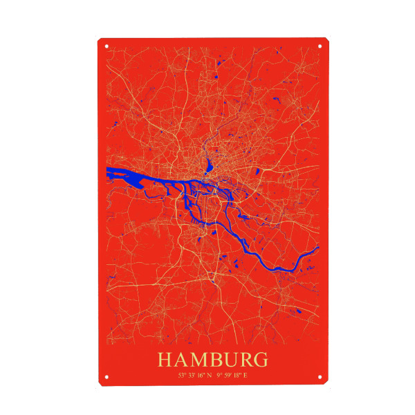 Metall Poster "Hamburger City Karte" artboxONE - Städte / Hamburg,Kartografie