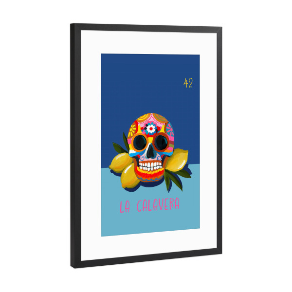 Poster mit Rahmen Schwarz (Metallic) "42 La Calavera Der Schädel" artboxONE - Abstrakt