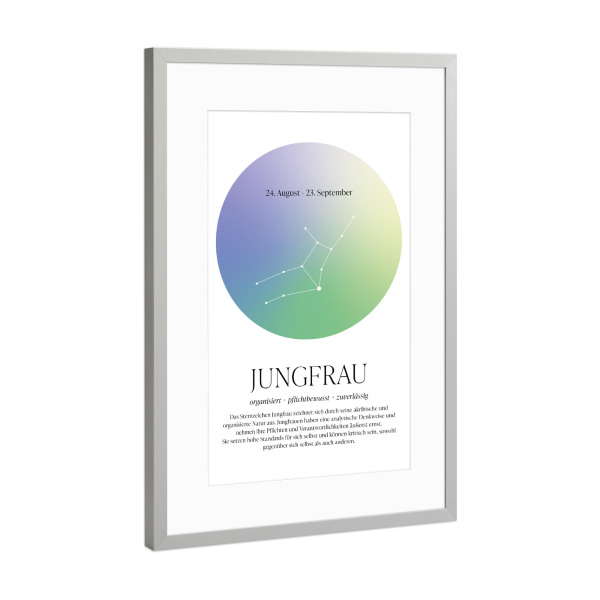 Poster mit Rahmen Silber "Sternbild Sternzeichen Jungfrau" artboxONE - Für Kinder,Für Mama,Für Papa