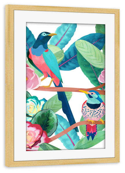 Poster mit Rahmen kiefer "Frühlingsvögel" artboxONE - Natur,Für Kinder,Tiere - Vögel,Blumen,Natur