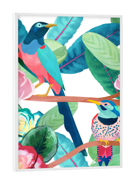 Poster mit weißem Rahmen "Frühlingsvögel" artboxONE - Natur,Für Kinder,Tiere - Vögel,Blumen,Natur