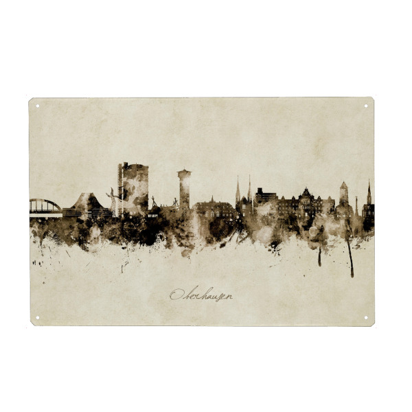 Holzbild "Oberhausen Skyline Sepia" artboxONE - Städte - Oberhausen,Deutschland,Deutschland,Skyline,Stadtbild,Stadtbild,Aquarell,Malerei