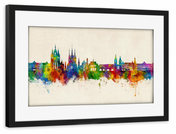 Poster mit Rahmen schwarz "Erfurt Deutschland Skyline Urban" artboxONE - Städte