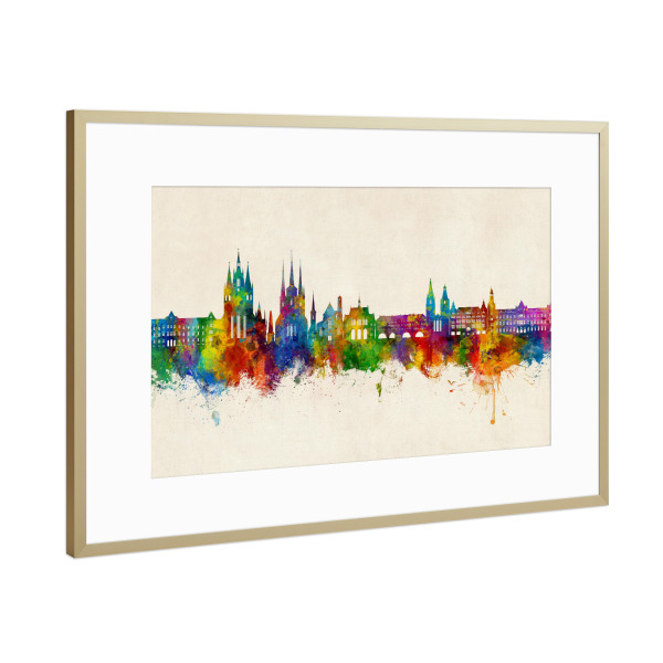 Poster mit Rahmen Gold "Erfurt Deutschland Skyline Urban" artboxONE - Städte