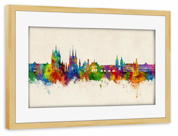 Poster mit Rahmen kiefer "Erfurt Deutschland Skyline Urban" artboxONE - Städte