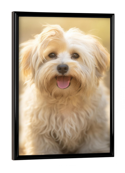 Poster mit schwarzem Rahmen "Fröhlicher Havaneser" artboxONE - Tiere - Tier,Bokeh,Niedlich,Hund,Glücklich,Havaneser,Fotografie,Porträt,Lächelnd,Weiß