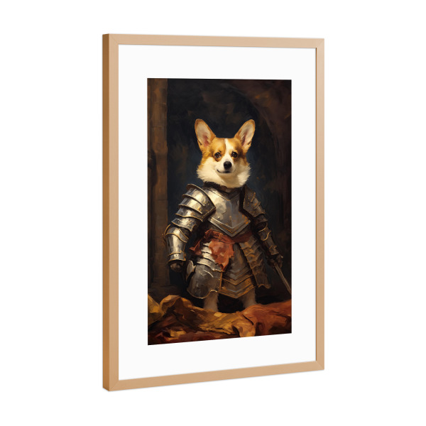 Poster mit Rahmen Kupfer "Mittelalterlicher Corgi-Ritter" artboxONE - Tiere,Lustig