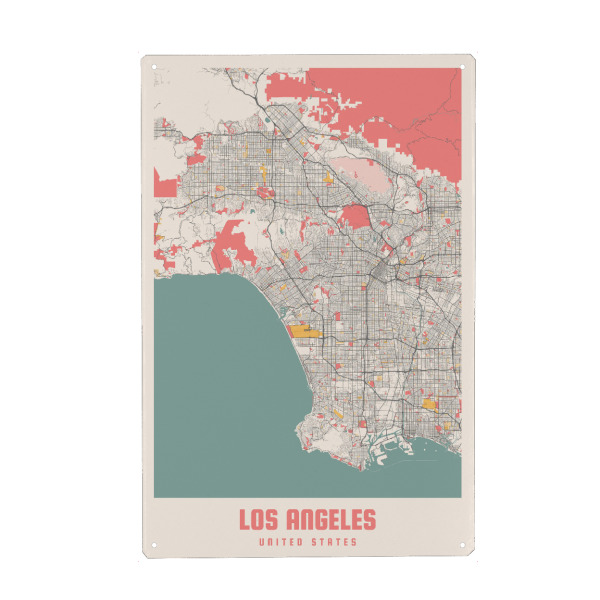 Metall Poster "Los Angeles Stadtplan" artboxONE - Städte / Los Angeles,Kartografie