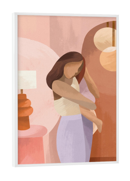 Poster mit weißem Rahmen "Die liebende Mutter" artboxONE - Für Mama - Mutter,Kind,Illustration,Pastell