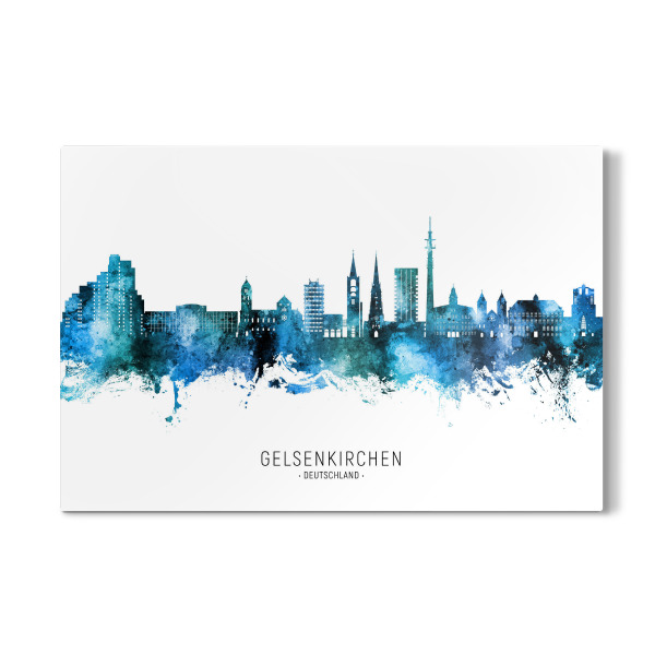 Galerie-Print "Gelsenkirchen Skyline Blauer Name" 30x20 cm artboxONE