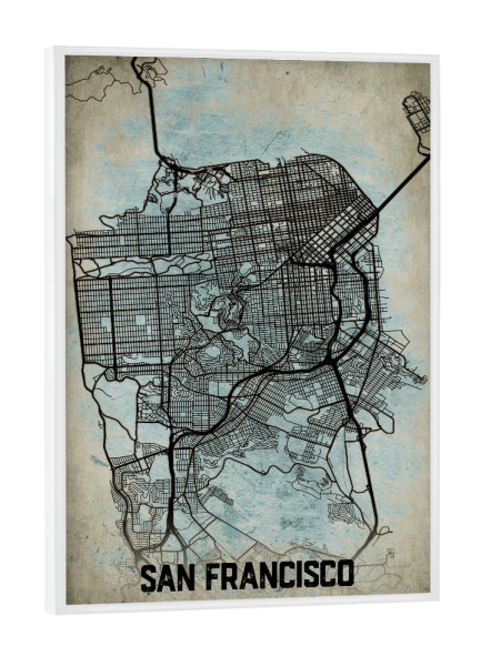 Poster mit weißem Rahmen "San Francisco Vintage Wandbild" artboxONE - Städte / San Francisco,Kartografie