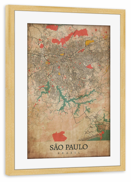 Poster mit Rahmen kiefer "Vintage Map São Paulo" artboxONE - Städte / Weitere,Kartografie