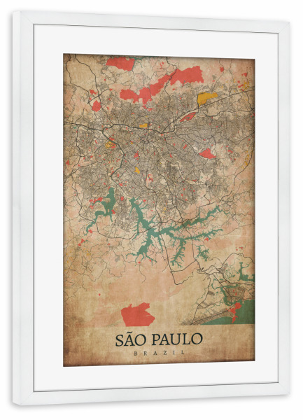 Poster mit Rahmen weiß "Vintage Map São Paulo" artboxONE - Städte / Weitere,Kartografie