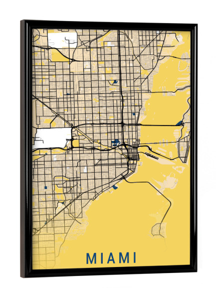 Poster mit schwarzem Rahmen "Miami City Wandbild Map" artboxONE - Städte / Weitere,Kartografie