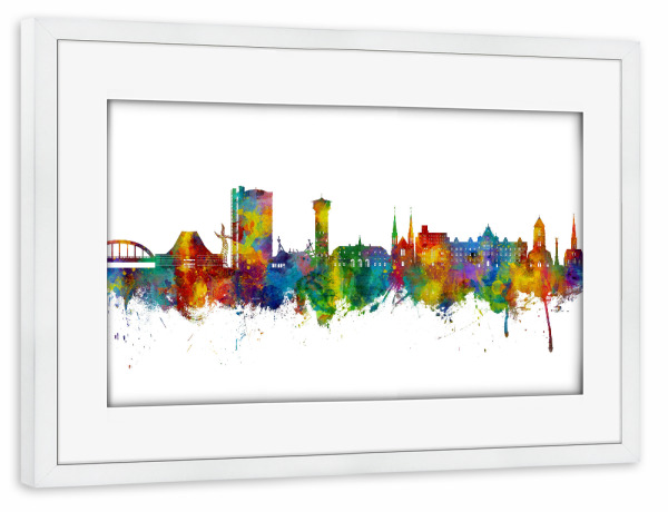 Poster mit Rahmen weiß "Oberhausen Deutschland Skyline" artboxONE - Städte