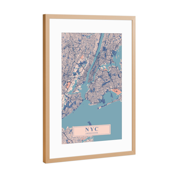 Poster mit Rahmen Kupfer "City of New York Map" artboxONE - Städte / New York,Kartografie