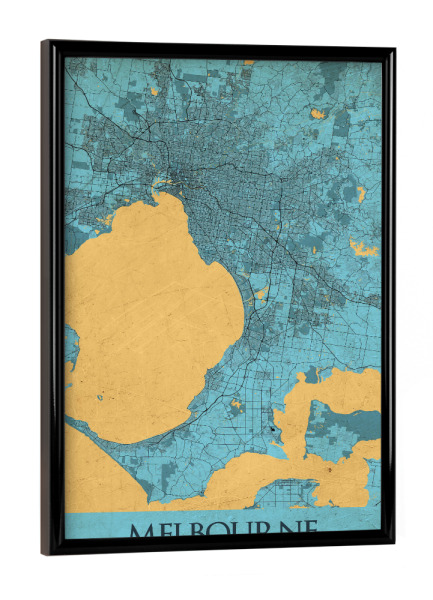 Poster mit schwarzem Rahmen "Vintage Map Melbourne" artboxONE - Städte / Weitere,Kartografie