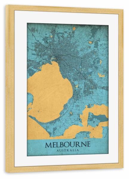 Poster mit Rahmen kiefer "Vintage Map Melbourne" artboxONE - Städte / Weitere,Kartografie