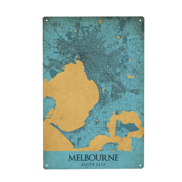 Holzbild "Vintage Map Melbourne" artboxONE - Städte / Weitere,Kartografie