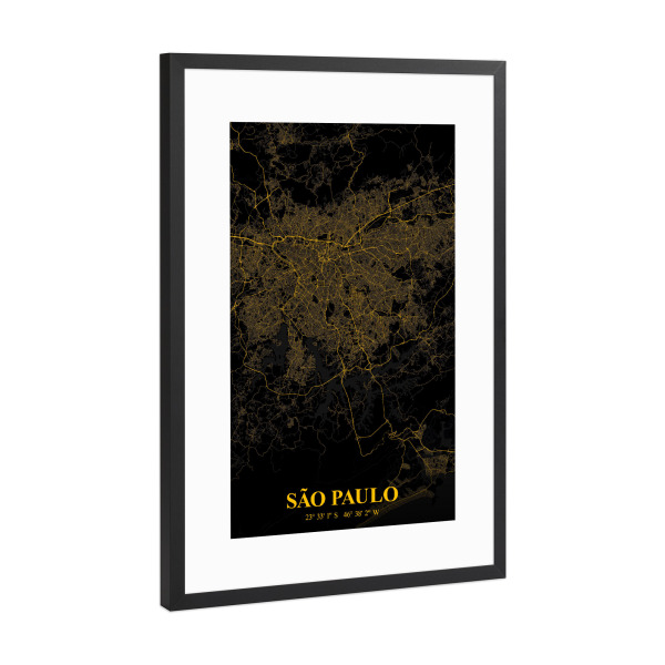 Poster mit Rahmen Schwarz (Metallic) "City Map von São Paulo" artboxONE - Städte / Weitere,Kartografie