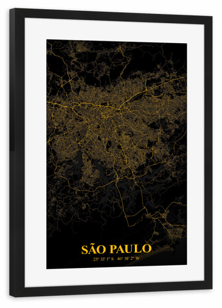Poster mit Rahmen schwarz "City Map von São Paulo" artboxONE - Städte / Weitere,Kartografie