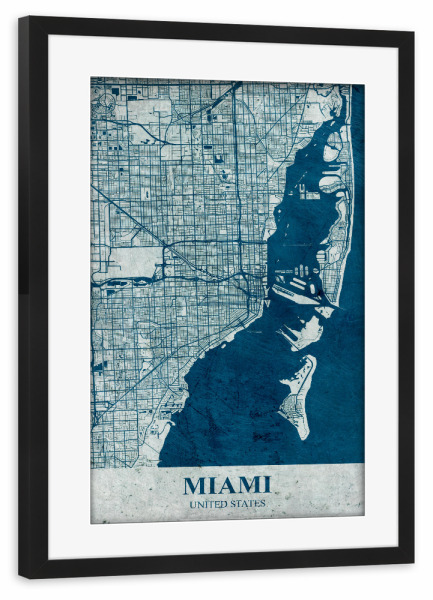 Poster mit Rahmen schwarz "Vintage Map von Miami" artboxONE - Städte / Weitere,Kartografie