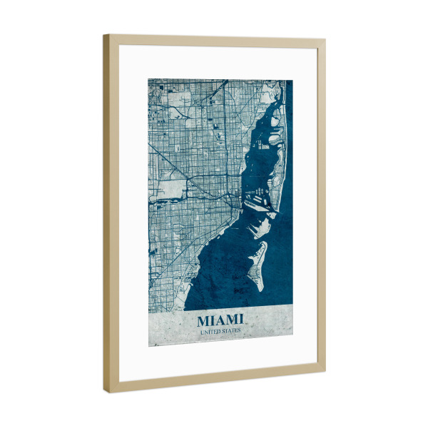 Poster mit Rahmen Gold "Vintage Map von Miami" artboxONE - Städte / Weitere,Kartografie
