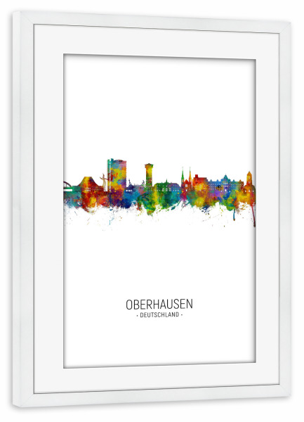 Poster mit Rahmen weiß "Skyline-Portrait Oberhausen" artboxONE - Städte