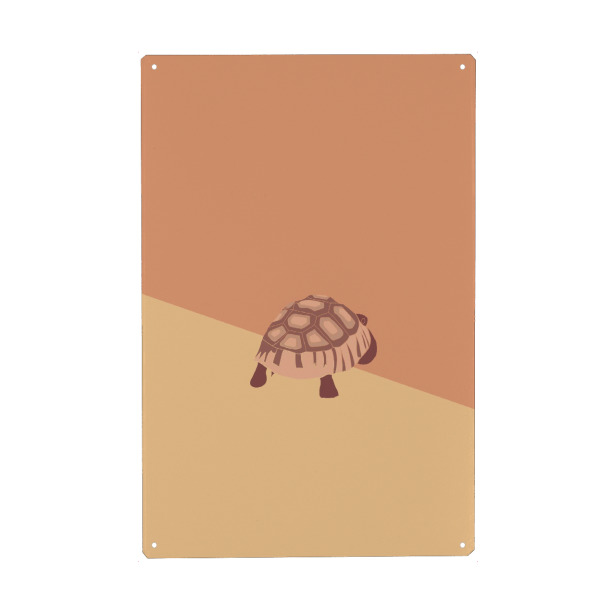 Holzbild "A tortoise sets off" artboxONE - Tiere - Landschildkröte,Laufen,Rennen,Schildkröte,Abstrakt,Gelb,Orange,Klein