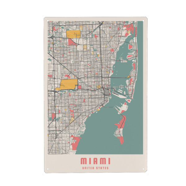 Metall Poster "CityMap von Miami" artboxONE - Städte / Weitere,Kartografie