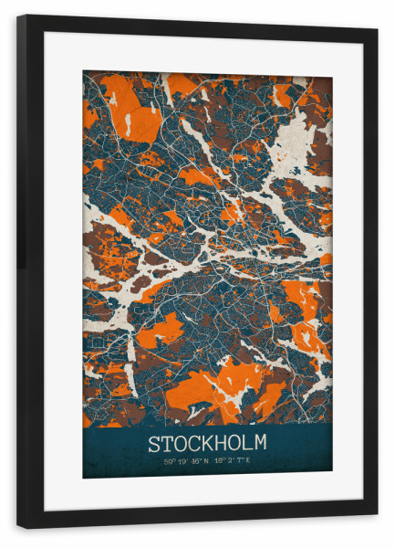 Poster mit Rahmen schwarz "Vintage City Map Stockholm" artboxONE - Städte / Stockholm,Kartografie