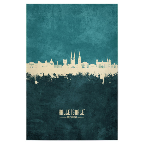 Poster 30x20 cm "Halle (Saale) Skyline Türkis" artboxONE - Städte - Halle (saale),Deutschland,Deutschland,Skyline,Stadtbild,Stadtbild,Aquarell,Malerei
