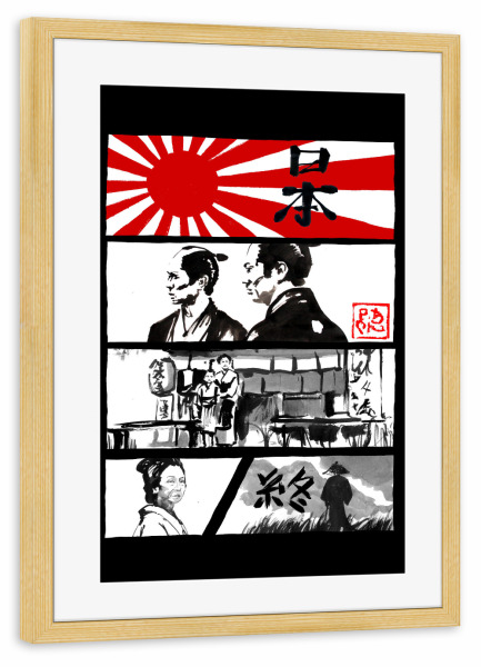 Poster mit Rahmen kiefer "Manga Japan schwarz" artboxONE - Reise / Asien - Japan,Sumie,Manga,Samurai,Geisha