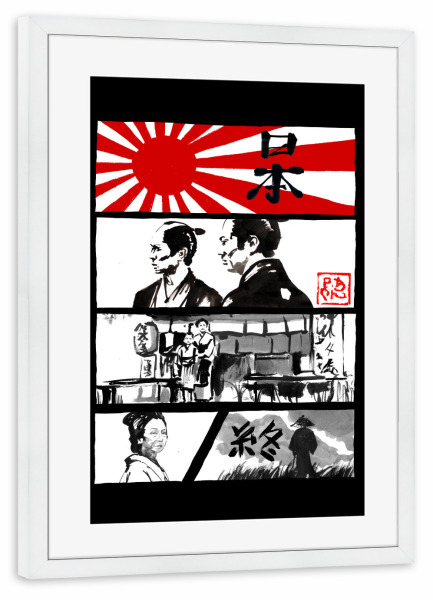 Poster mit Rahmen weiß "Manga Japan schwarz" artboxONE - Reise / Asien - Japan,Sumie,Manga,Samurai,Geisha