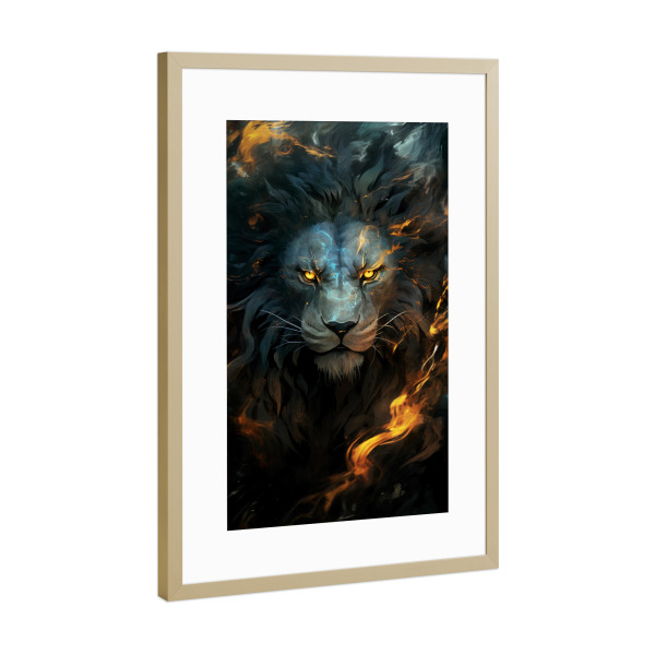 Poster mit Rahmen Gold "Lion Fantasy (matart)" artboxONE - Tiere - Löwe,Löwen,Tier,Tiere,Natur,Wild,Tierwelt,König,Abstrakt,Fantasie