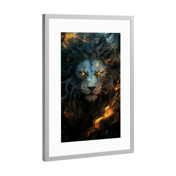 Poster mit Rahmen Silber "Lion Fantasy (matart)" artboxONE - Tiere - Löwe,Löwen,Tier,Tiere,Natur,Wild,Tierwelt,König,Abstrakt,Fantasie