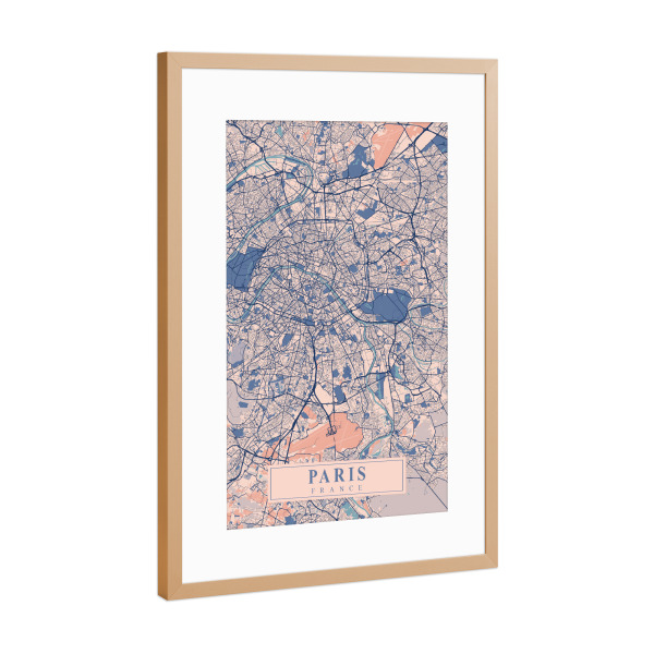 Poster mit Rahmen Kupfer "Paris als Stadtplan" artboxONE - Städte / Paris,Kartografie