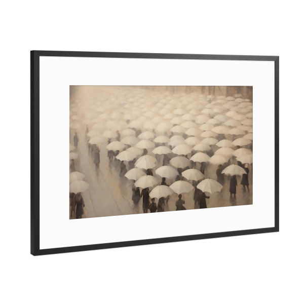 Poster mit Rahmen Schwarz (Metallic) "Regenschirm-Parade" artboxONE - Abstrakt,Menschen,Geometrie